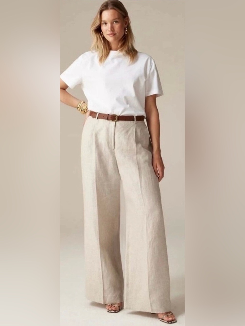 J. Crew Cream Wide-Leg Linen Pants
